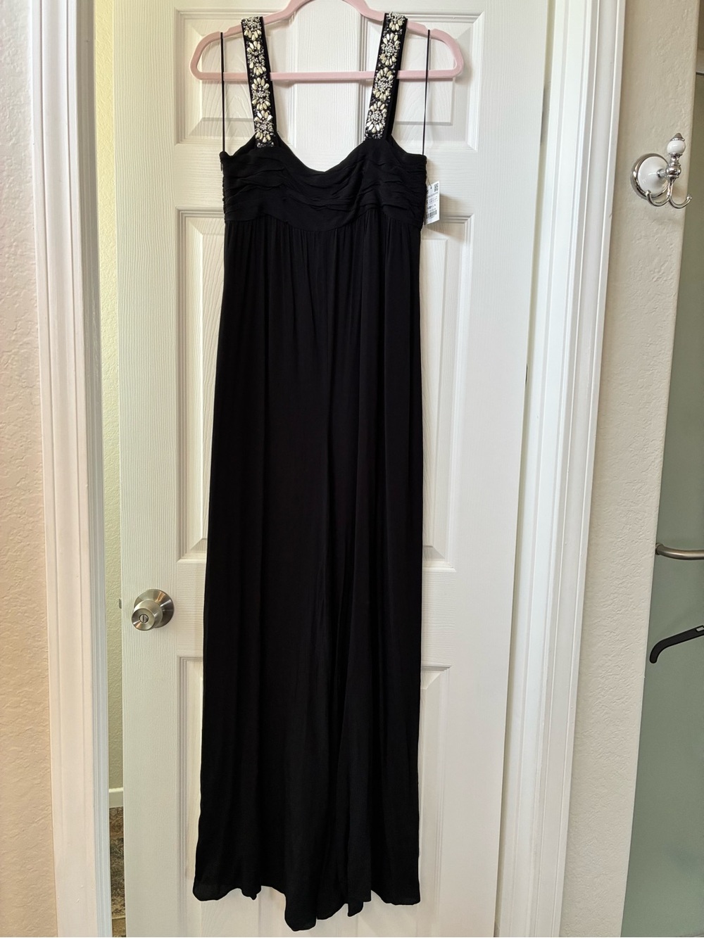 H&M Black Maxi Dress with Beaded Floral Straps